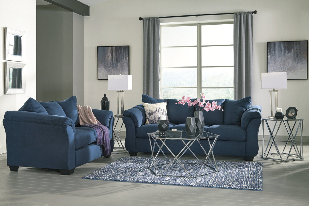  Darcy Blue Sofa and Loveseat - Living room