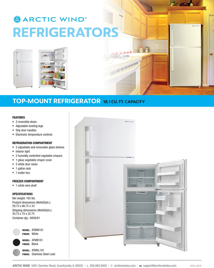 Viento Ártico® 18 Cu. Pie. Subasta de refrigeradores con congelador superior blanco