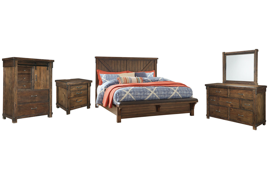  Lakeleigh Califorina King Panel Bed with Upholstered Bench with Mirrored Dresser, Chest and NightstandBedroom Packages - Master Bedroom