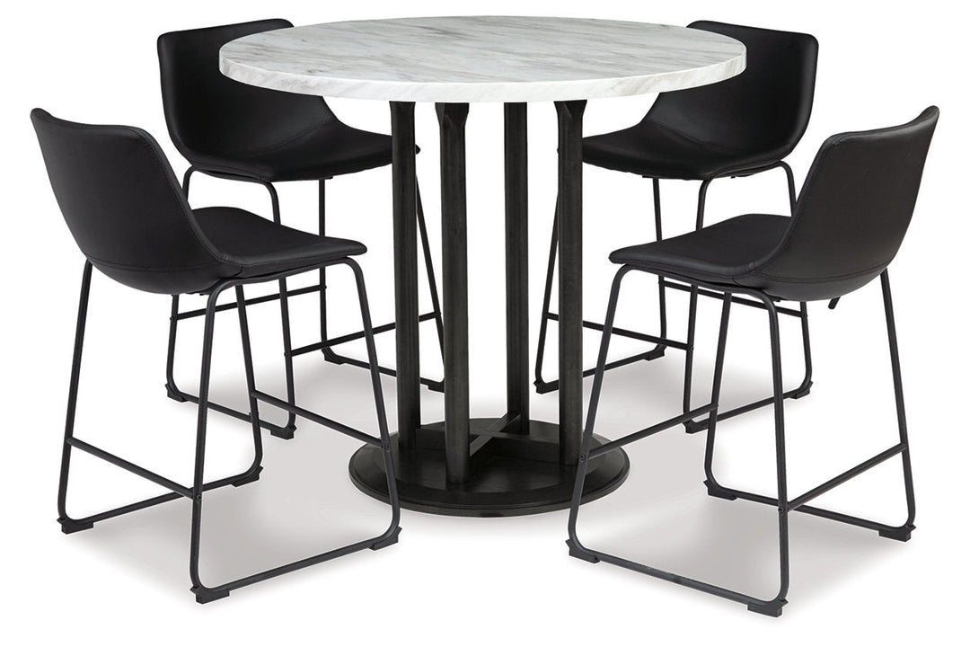  Centiar- Counter Table, 4 Upholstered Barstools- 5 Pc. - Casual Dining