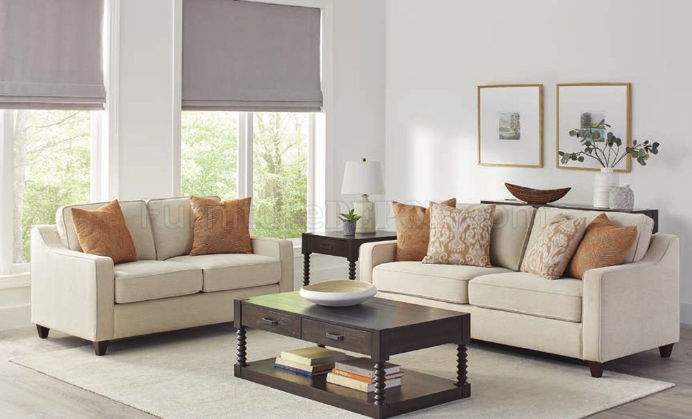 Christine Upholstered Cushion Back Loveseat Beige - Living room
