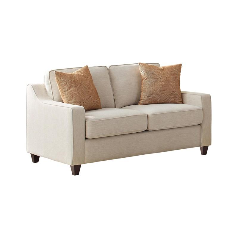  Christine Upholstered Cushion Back Loveseat Beige - Living room
