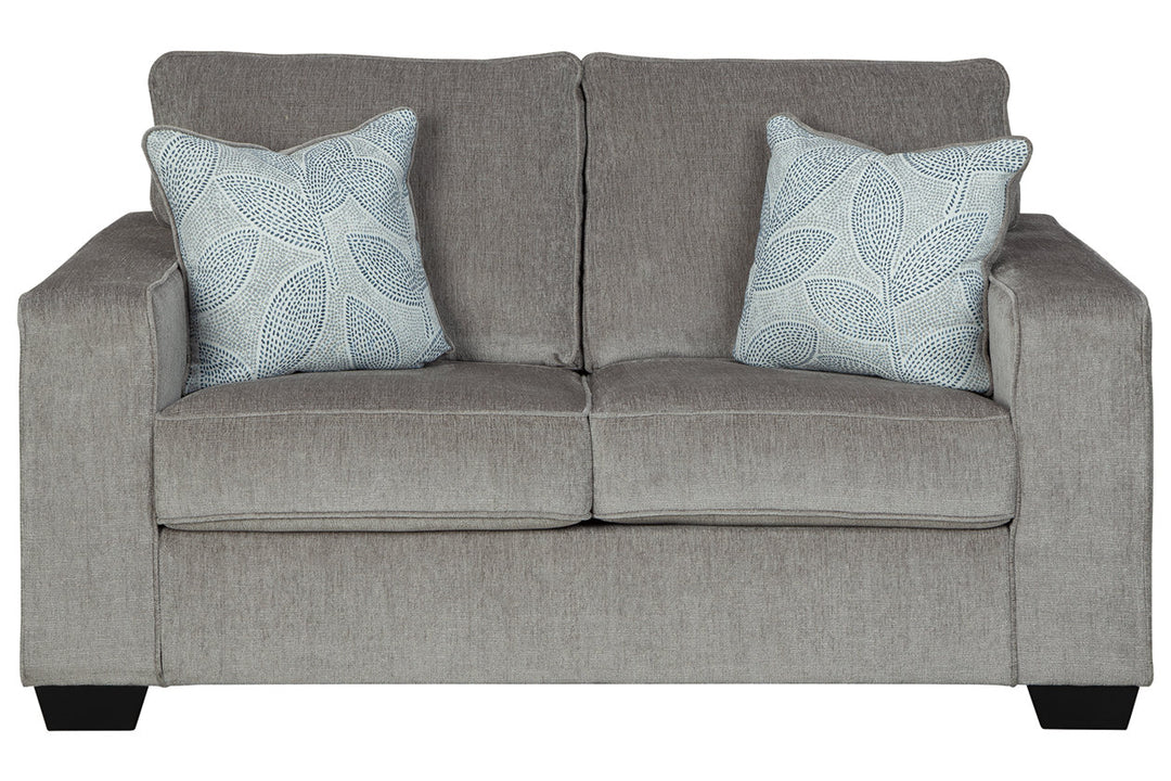   Signature Design by Ashley® -Altari Living Room -  Loveseat - Alloy  - Two designer pillows