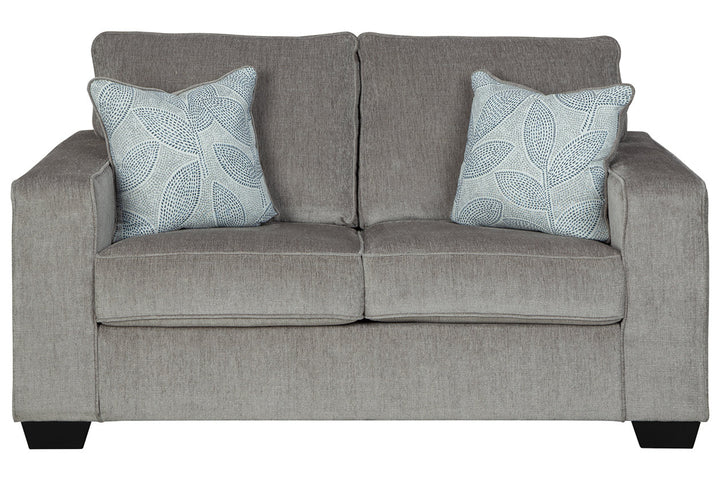 Signature Design by AshleyÂ® -Altari Living Room - Loveseat - Alloy - Two designer pillows