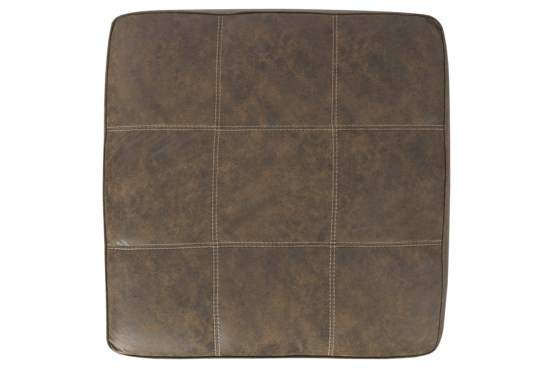 Ashley Furniture Abalone Square Oversized Accent Ottoman in Brown Faux Leather - Living room (Overhead POV)