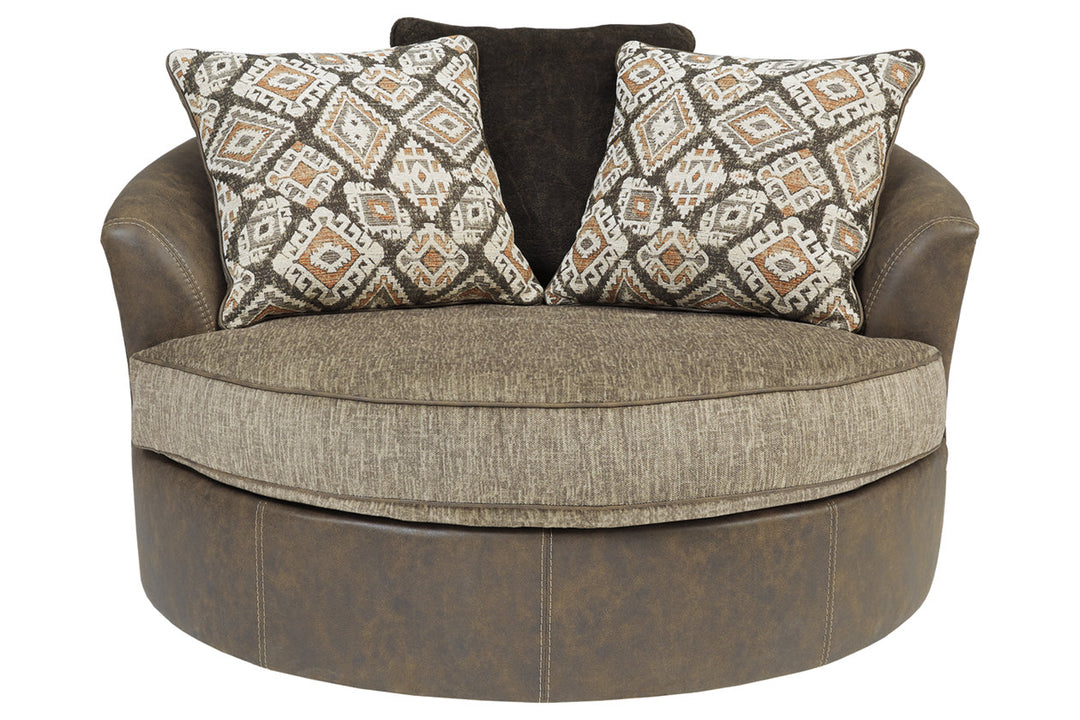 Ashley Furniture Abalone Oversized Swivel Accent Chair - Chocolate -  Two Throw Pillows -Living room