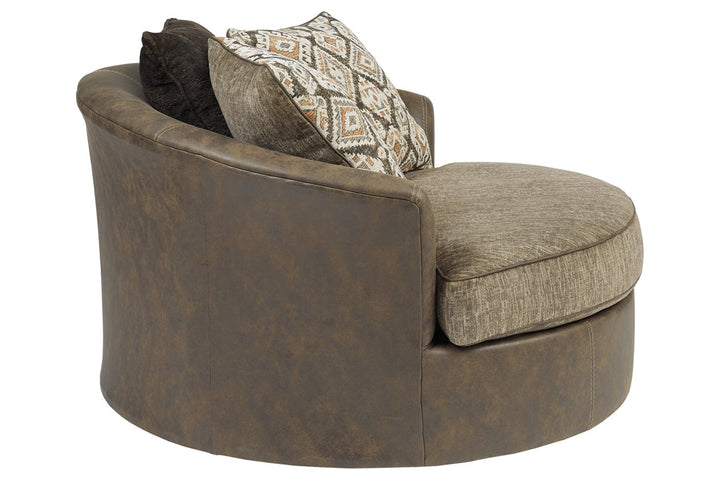 Ashley Furniture Abalone Oversized Swivel Accent Chair - Chocolate -  Two Throw Pillows -Living room (Side View)