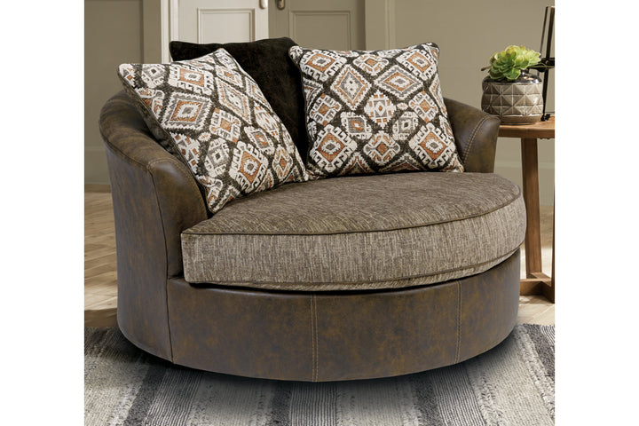 Ashley Furniture Abalone Oversized Swivel Accent Chair - Chocolate -  Two Throw Pillows -Living room